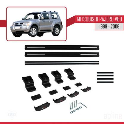 Compatible avec Mitsubishi Pajero (V60) 3 Kapı 1999-2006 BASIC Model Barres de Toit Railing Porte-Bagages de Voiture Noir Aluminium 2 Barres