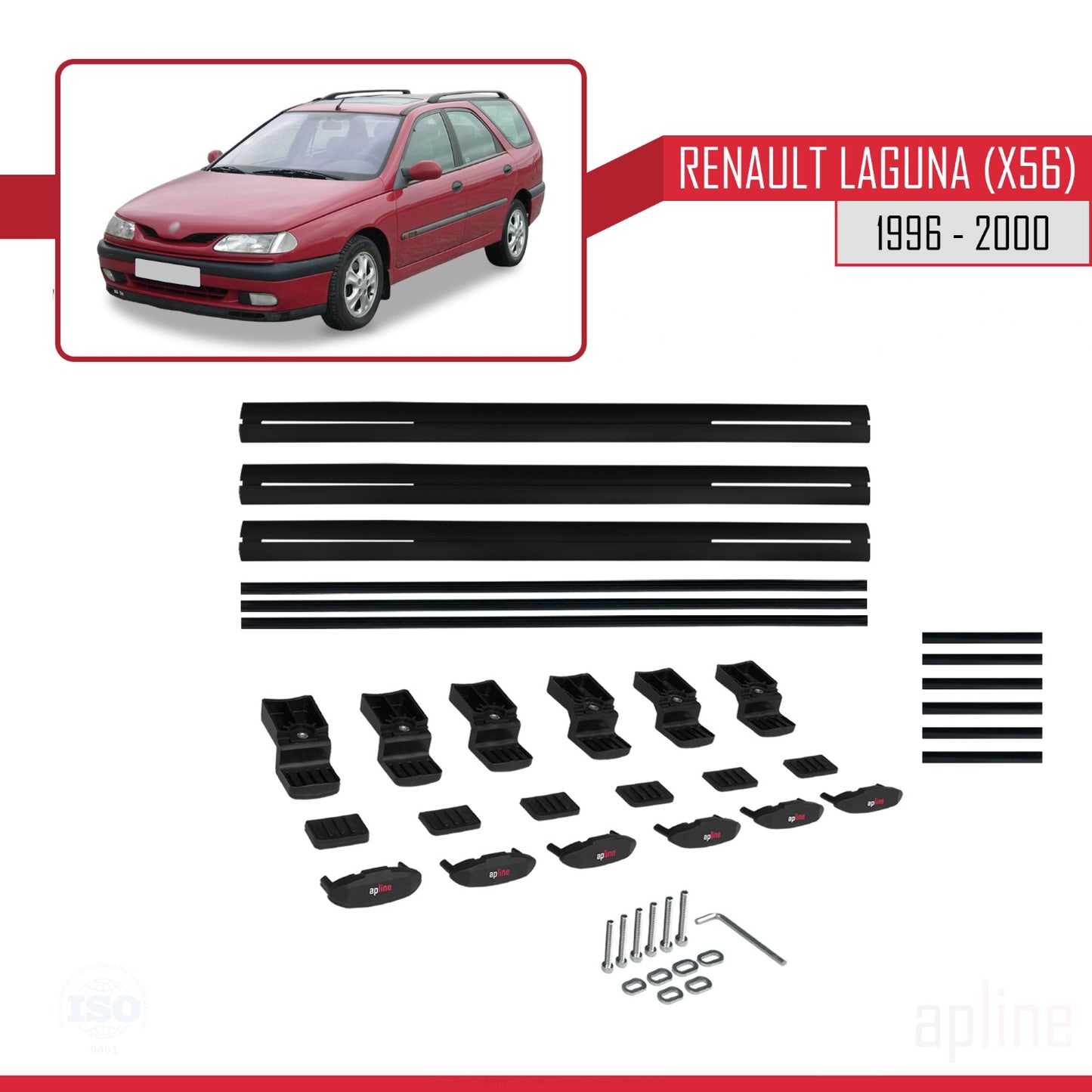 Compatible avec Renault Laguna (X56) 1996-200 BASIC Model Barres de Toit Railing Porte-Bagages de Voiture Noir Aluminium 3 Barres