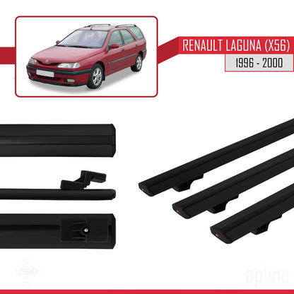 Compatible avec Renault Laguna (X56) 1996-200 BASIC Model Barres de Toit Railing Porte-Bagages de Voiture Noir Aluminium 3 Barres