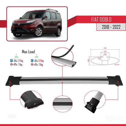 Kompatibel mit Fiat Doblo 2 2010-2022 FLY Modell Dachgepäckträger, graues Aluminium, 4 Stangen