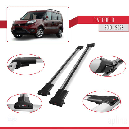 Kompatibel mit Fiat Doblo 2 2010-2022 FLY Modell Dachgepäckträger, graues Aluminium, 2 Stangen