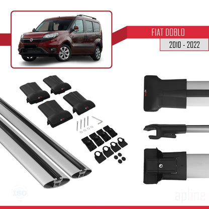 Kompatibel mit Fiat Doblo 2 2010-2022 FLY Modell Dachgepäckträger, graues Aluminium, 2 Stangen