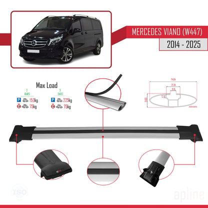 Compatible with Mercedes Viano 3 (W447) 2014-2025 FLY Model Car Roof Rack Cross Bar Grey Aluminium 2 Bars