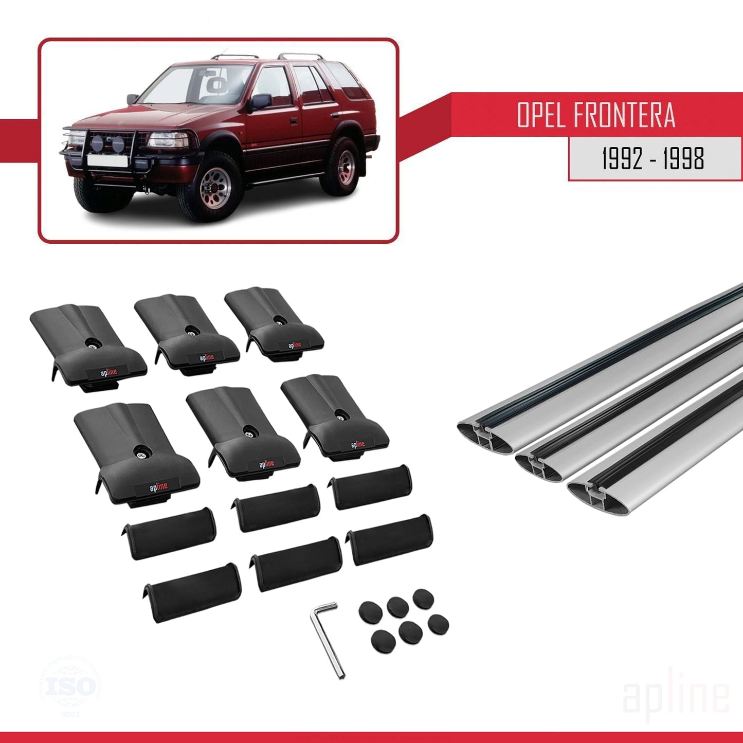 Compatible avec Opel Frontera 1992-1998 FLY Model Barres de Toit Railing Porte-Bagages de Voiture Gris Aluminium 3 Barres