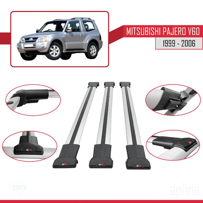 Compatible with Mitsubishi Pajero (V60) 3 Kapı 1999-2006 FLY Model Car Roof Rack Cross Bar Grey Aluminium 3 Bars