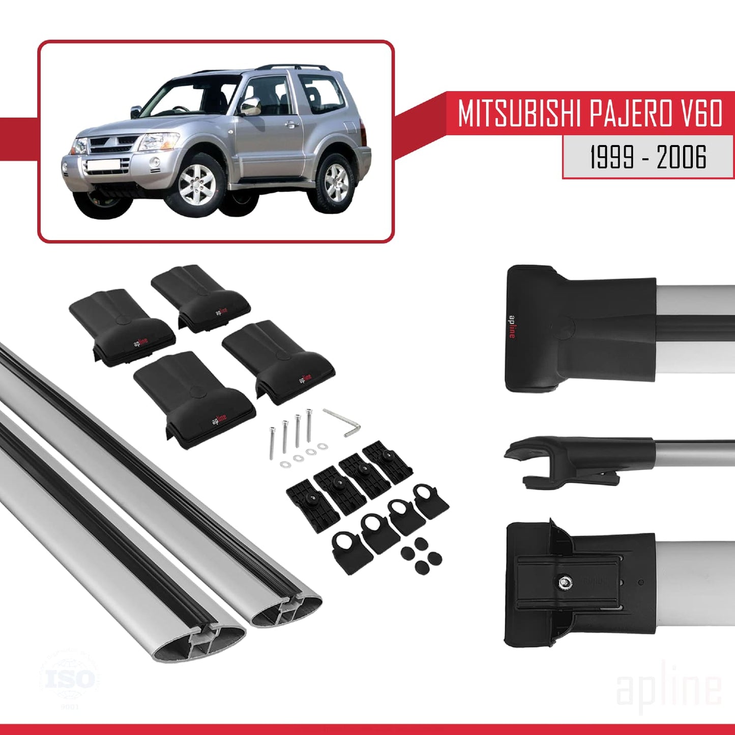 Compatible with Mitsubishi Pajero (V60) 3 Kapı 1999-2006 FLY Model Car Roof Rack Cross Bar Grey Aluminium 2 Bars