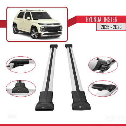 Compatible avec Hyundai Inster 2025-2026 FLY Model Barres de Toit Railing Porte-Bagages de Voiture Gris Aluminium 2 Barres