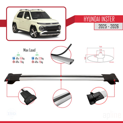 Compatible avec Hyundai Inster 2025-2026 FLY Model Barres de Toit Railing Porte-Bagages de Voiture Gris Aluminium 2 Barres