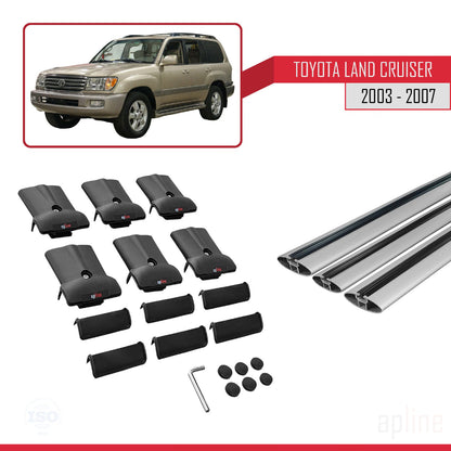 Compatible avec Toyota Land Cruiser (J100) 2003-2007 FLY Model Barres de Toit Railing Porte-Bagages de Voiture Gris Aluminium 3 Barres
