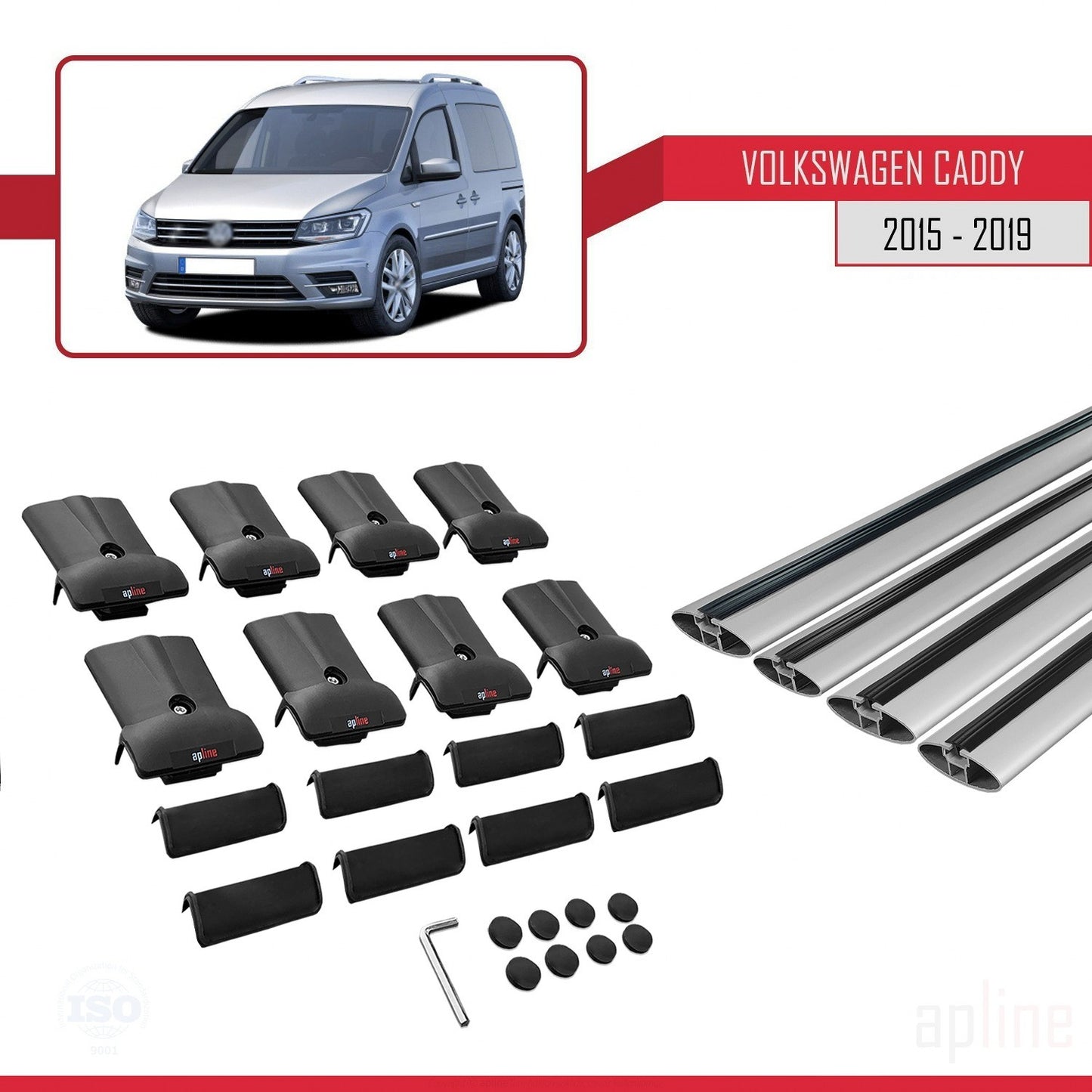 Compatible avec Volkswagen Caddy 3 (SA) 2015-2019 FLY Model Barres de Toit Railing Porte-Bagages de Voiture Gris Aluminium 4 Barres