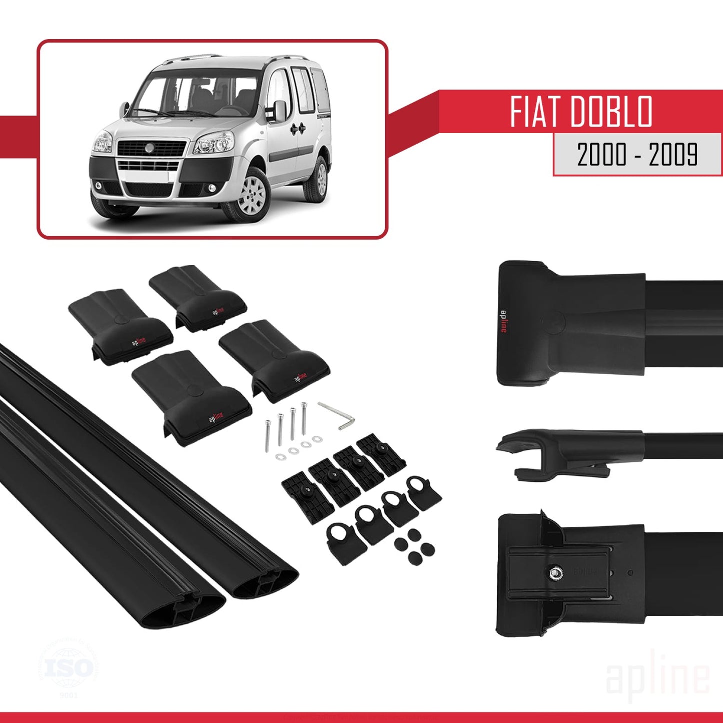 Passend für Fiat Doblo FLY Modell 2000-2009 Dachgepäckträger, schwarz