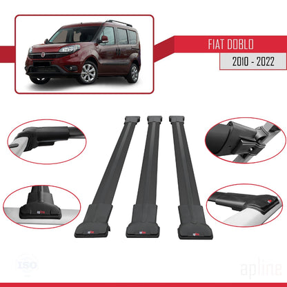 Kompatibel mit Fiat Doblo 2 2010-2022 FLY Modell Dachgepäckträger, schwarzes Aluminium, 3-teilig