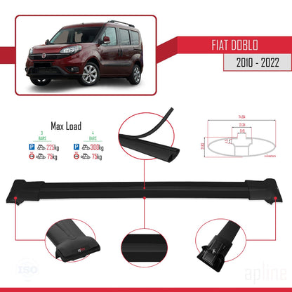 Kompatibel mit Fiat Doblo 2 2010-2022 FLY Modell Dachgepäckträger, schwarzes Aluminium, 4 Stangen