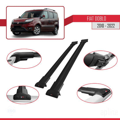 Compatible avec Fiat Doblo 2 2010-2022 FLY Model Barres de Toit Railing Porte-Bagages de Voiture Noir Aluminium 2 Barres