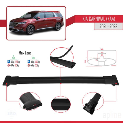 Compatible avec Kia Carnival 4 (KA4) 2021-2023 FLY Model Barres de Toit Railing Porte-Bagages de Voiture Noir Aluminium 3 Barres