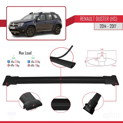 Compatible avec Renault Duster (HS) Post-Facelift 2014-2017 FLY Model Barres de Toit Railing Porte-Bagages de Voiture Noir Aluminium 3 Barres