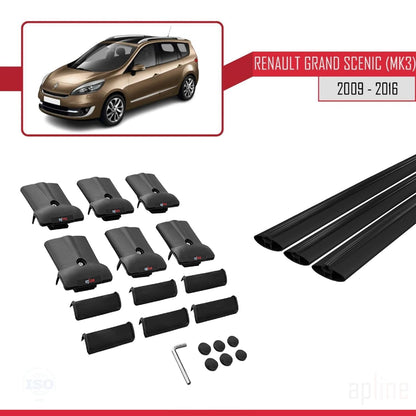 Compatible with Renault Grand Scenic 3 2009-2016 FLY Model Car Roof Rack Cross Bar Black Aluminium 3 Bars