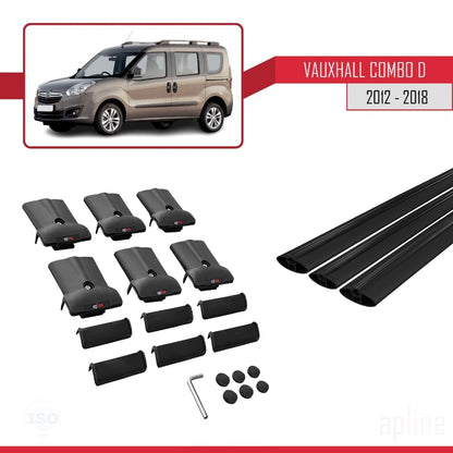 Compatible avec Vauxhall Combo D 2012-2018 FLY Model Barres de Toit Railing Porte-Bagages de Voiture Noir Aluminium 3 Barres