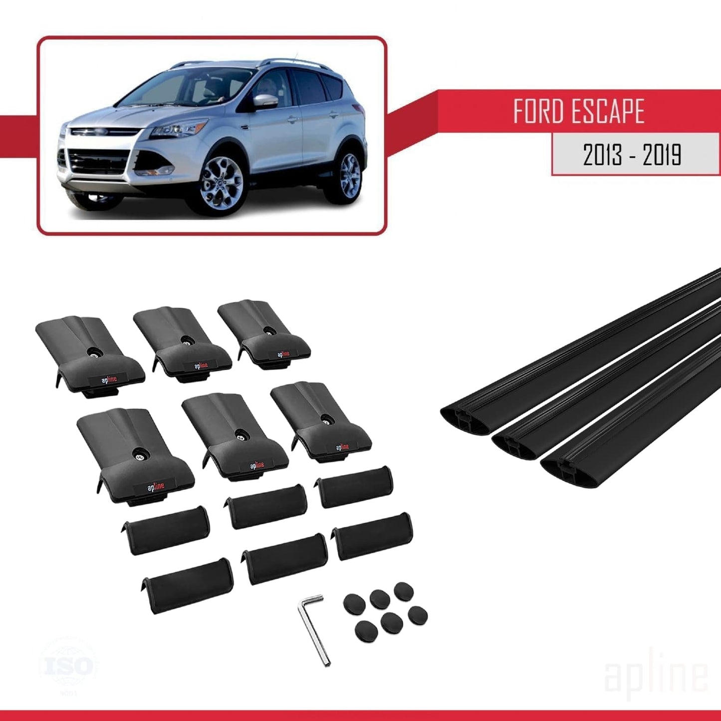Compatible with Ford Escape 3 2013-2019 FLY Model Car Roof Rack Cross Bar Black Aluminium 3 Bars