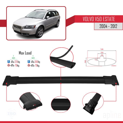 Kompatibel mit Volvo V50 2004-2012 FLY Model Relingträger Dachträger Auto Gepäckträger Schwarz Aluminium 3 Stangen
