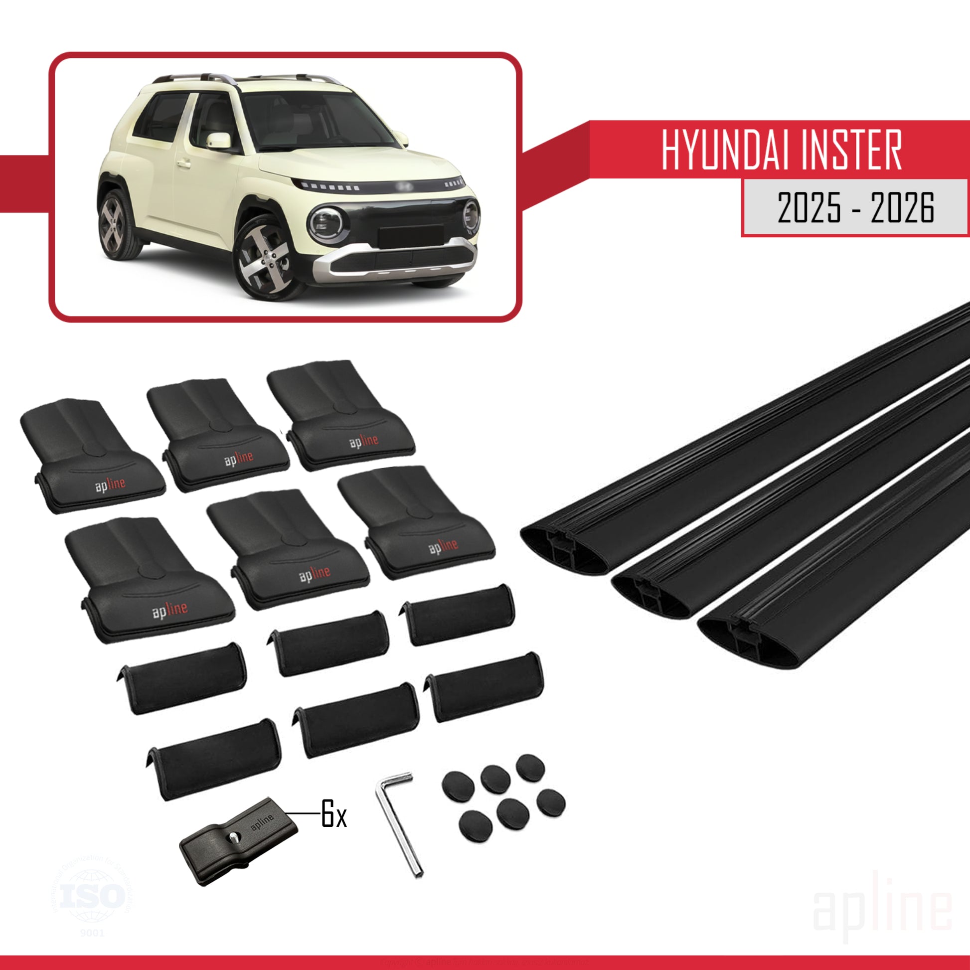 Compatible avec Hyundai Inster 2025-2026 FLY Model Barres de Toit Railing Porte-Bagages de Voiture Noir Aluminium 3 Barres