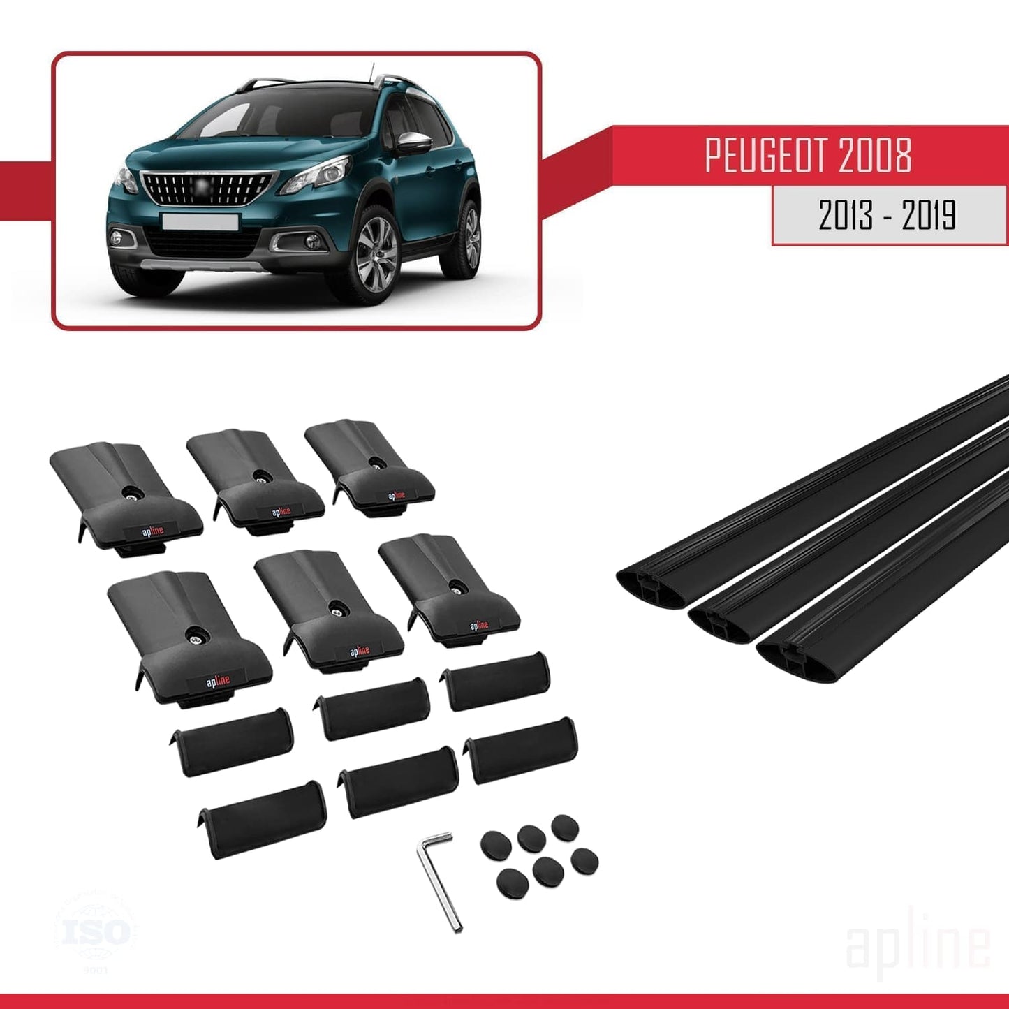 Compatible avec Peugeot 2008 (A94) 2013-2019 FLY Model Barres de Toit Railing Porte-Bagages de Voiture Noir Aluminium 3 Barres