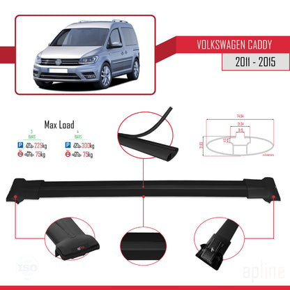 Compatible avec Volkswagen Caddy 3 (SA) 2015-2019 FLY Model Barres de Toit Railing Porte-Bagages de Voiture Noir Aluminium 3 Barres
