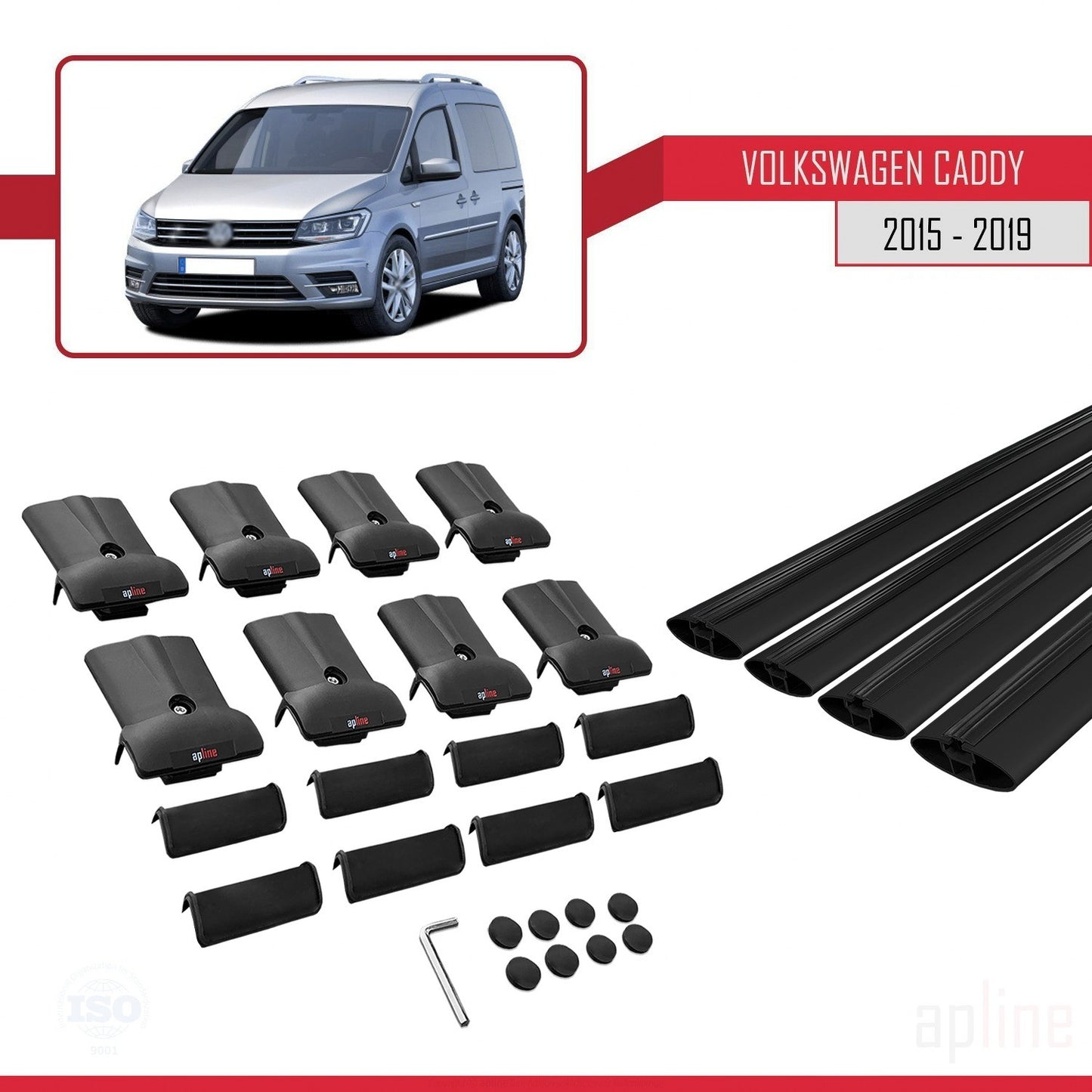 Compatible avec Volkswagen Caddy 3 (SA) 2015-2019 FLY Model Barres de Toit Railing Porte-Bagages de Voiture Noir Aluminium 4 Barres