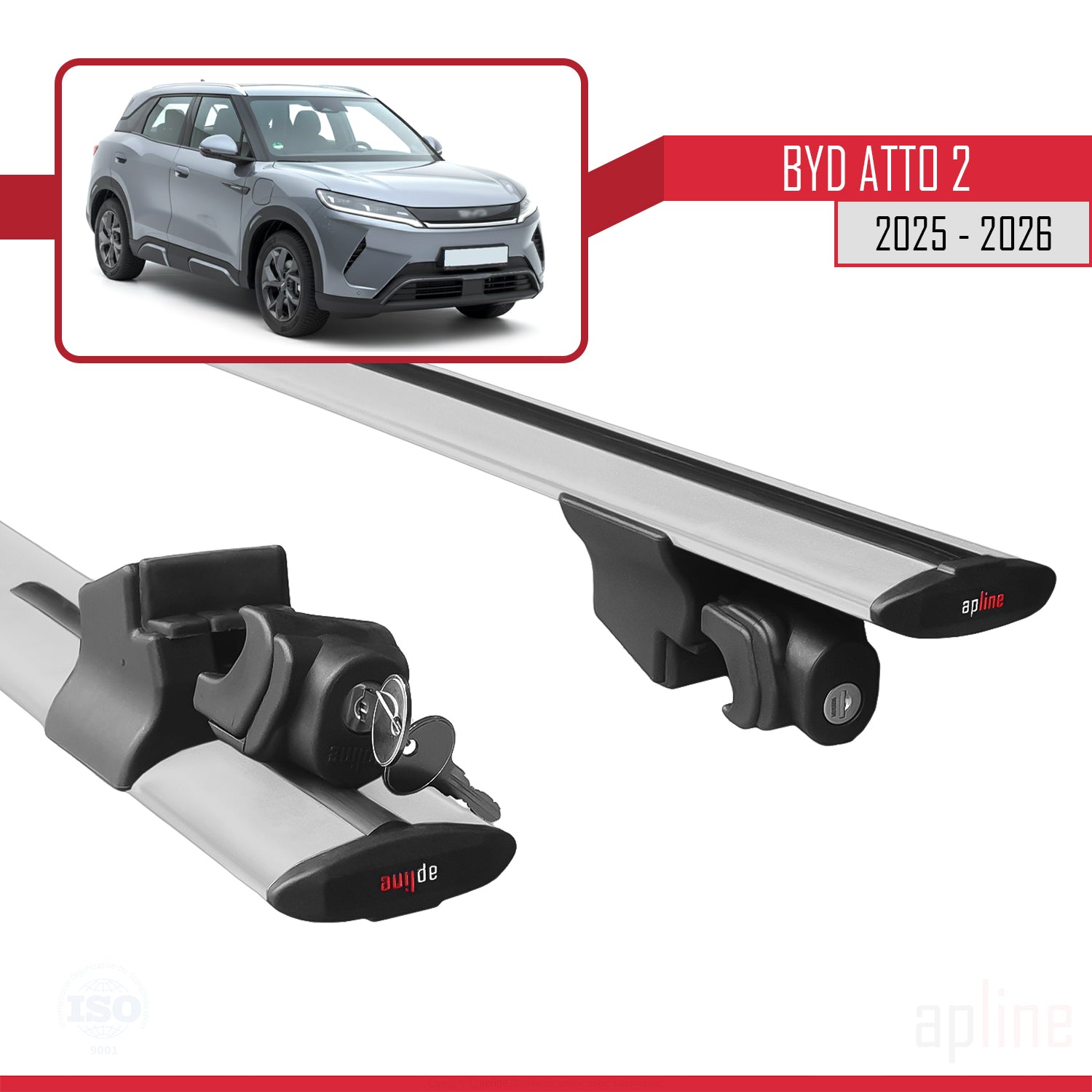 Compatible avec BYD Atto 2 2025-2026 HOOK Model Barres de Toit Railing Porte-Bagages de Voiture Gris Aluminium 2 Barres