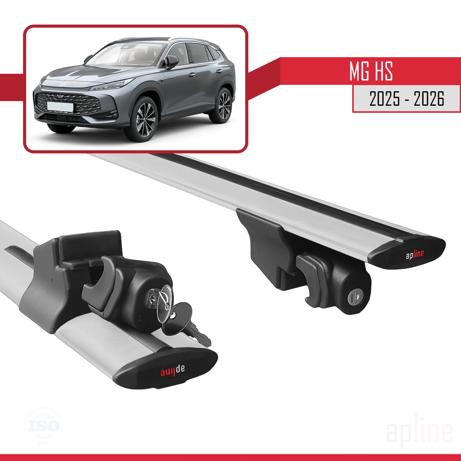 Compatible avec MG HS 2025-2026 HOOK Model Barres de Toit Railing Porte-Bagages de Voiture Gris Aluminium 2 Barres