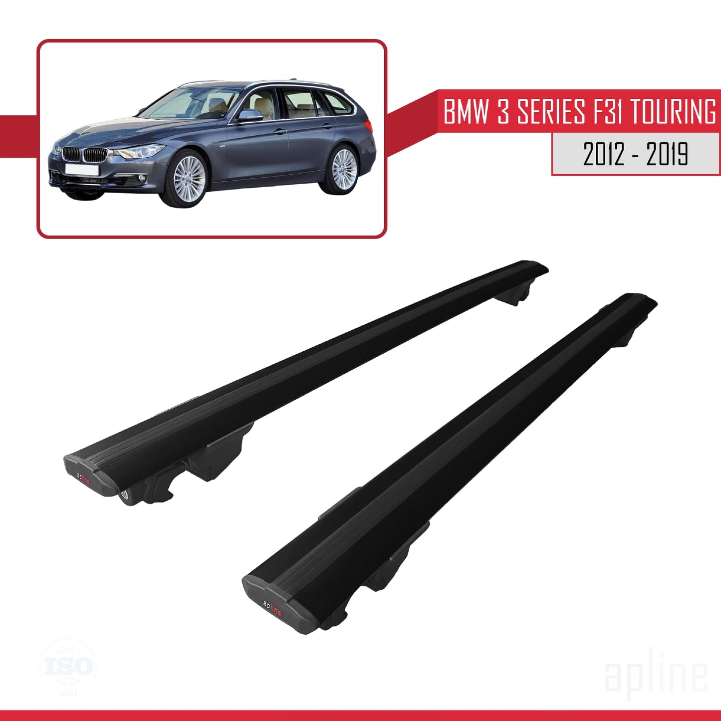 Kompatibel mit BMW 3er Serie (F31) Touring 2012-2019 HOOK Model Relingträger Dachträger Auto Gepäckträger Schwarz Aluminium 2 Stangen