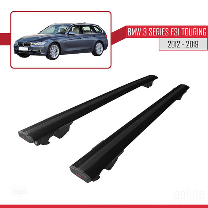 Kompatibel mit BMW 3er Serie (F31) Touring 2012-2019 HOOK Model Relingträger Dachträger Auto Gepäckträger Schwarz Aluminium 2 Stangen