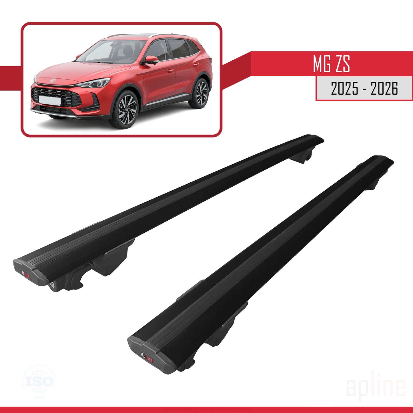 Compatible avec MG ZS 2025-2026 HOOK Model Barres de Toit Railing Porte-Bagages de Voiture Noir Aluminium 2 Barres