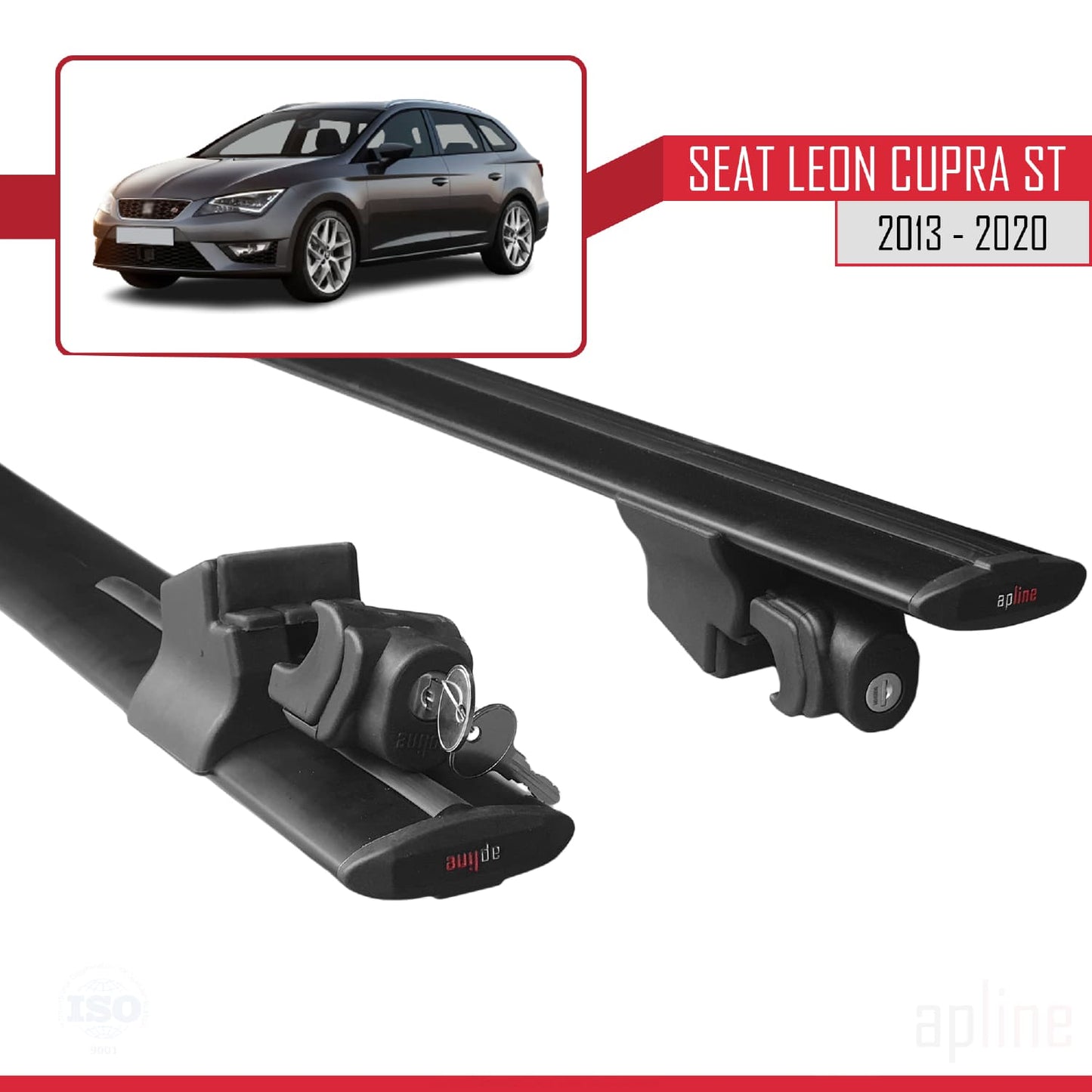 Compatible avec Seat Leon 3 (5F) Cupra ST 2013-2020 HOOK Model Barres de Toit Railing Porte-Bagages de Voiture Noir Aluminium 2 Barres