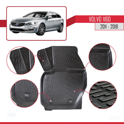 Compatible avec Volvo V60 2011-2018 4D Tapis de Voiture Noir
