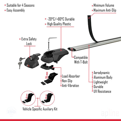 Compatible avec Nissan Navara 4 (D23) 2015-2021 ACE-1 Barres de Toit Railing Porte-Bagages de Voiture Gris Aluminium 2 Barres