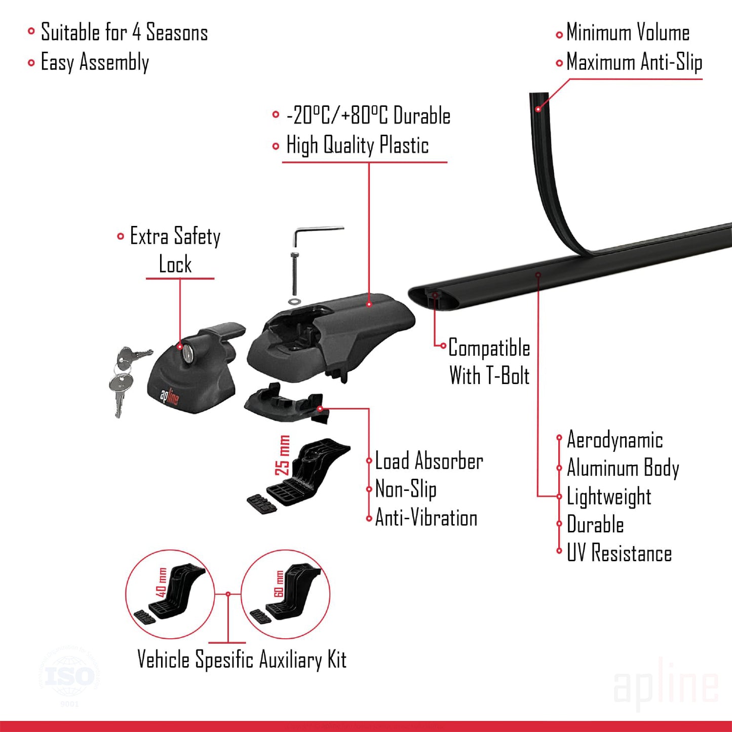 Compatible avec Toyota Yaris Verso (XP20) 1999-2005 ACE-1 Barres de Toit Railing Porte-Bagages de Voiture Noir Aluminium 3 Barres