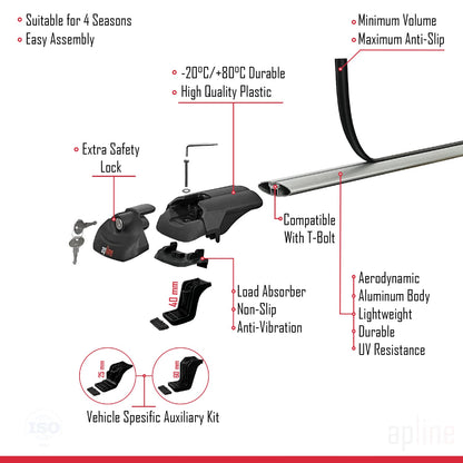 Compatible with Kia Mohave (HM) 2008-2019 ACE-1 Car Roof Rack Cross Bar Grey Aluminium 3 Bars