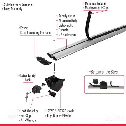 Compatible avec SMART #5 2024-2026 HOOK Model Barres de Toit Railing Porte-Bagages de Voiture Gris Aluminium 2 Barres