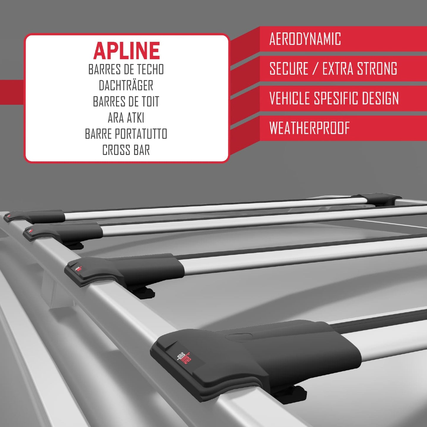 Compatible with Mercedes Vaneo (W414) 2002-2005 FLY Model Car Roof Rack Cross Bar Grey Aluminium 4 Bars