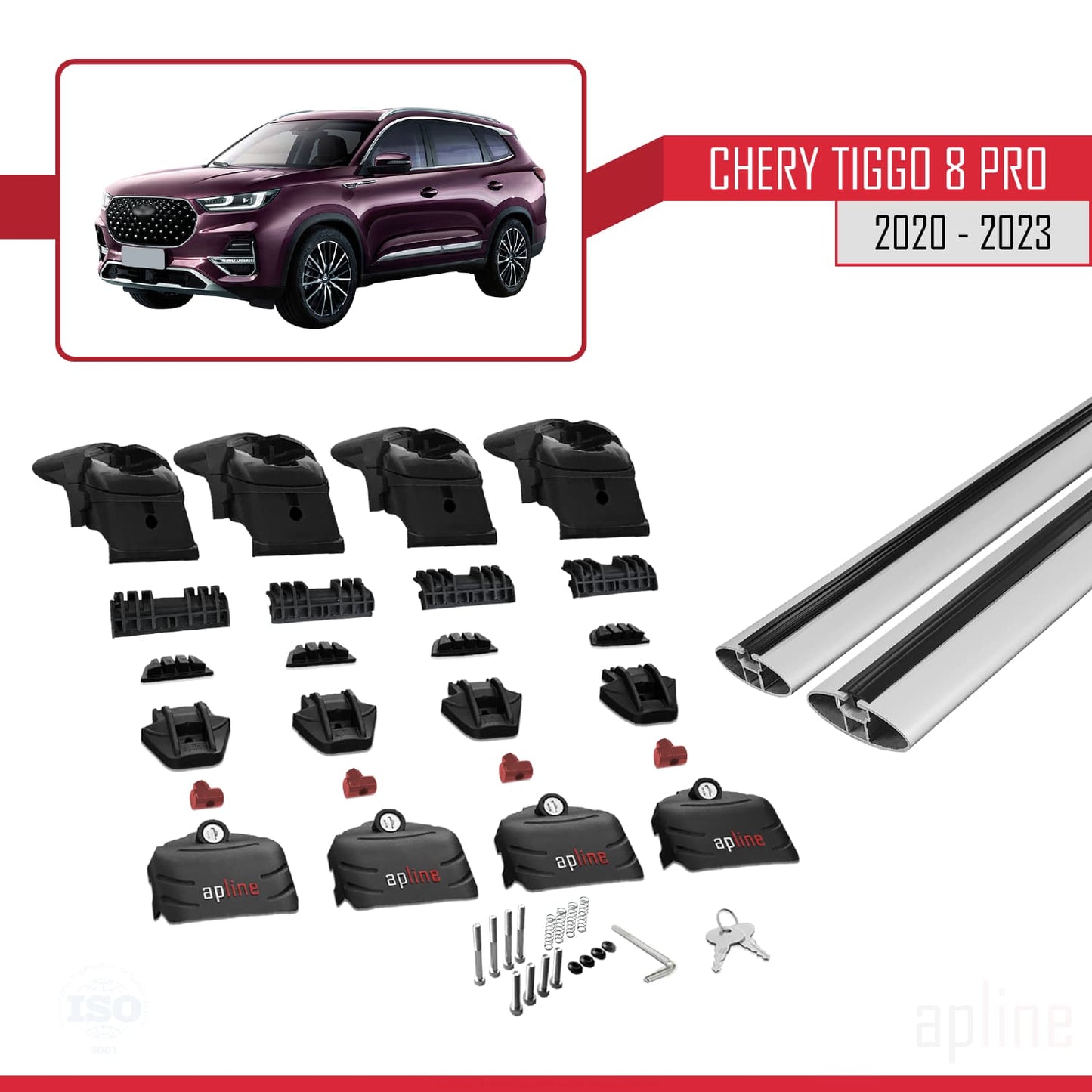 Kompatibel mit Chery Tiggo 8 Pro 2020-2024 ACE-2 Dachgepäckträger, Reling, Gepäckträger, graues Aluminium, 2 Stangen