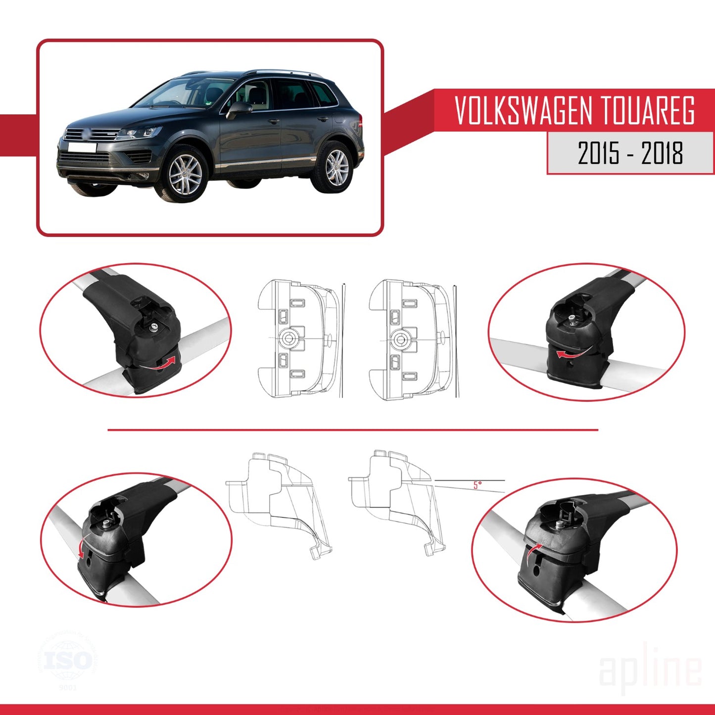 Kompatibel mit VW Touareg 2015-2018 ACE-2 Relingträger Dachträger Auto Gepäckträger Grau Aluminium 2 Stangen
